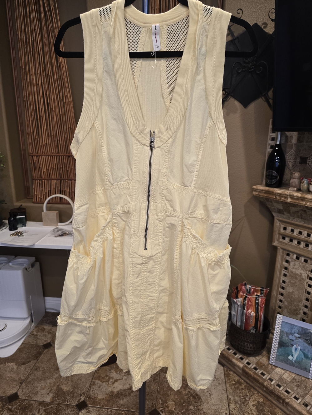 Anthropologie Daily Practice Pale Yellow Sleeveless Tiered Zip-Front Mini Dress - Picture 2 of 7